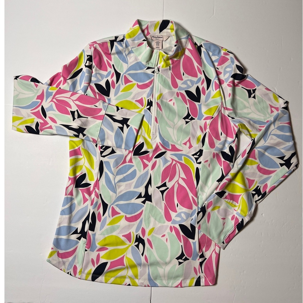 Tommy Bahama Golf Performance Women XL Multicolor Print 1/4 Zip Thumbhole